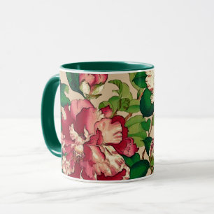 Tasse Camélias japonais vintages. Rose-foncé sur le