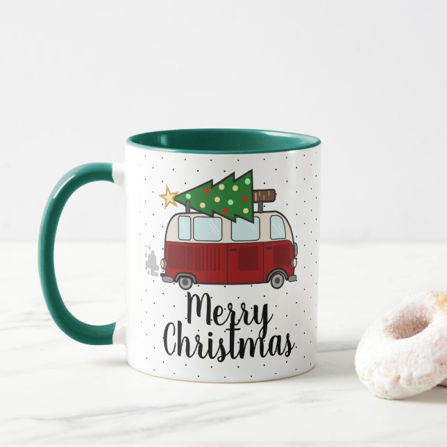 Tasse Campeur de Joyeux Noël transportant l'arbre (Avec donut)