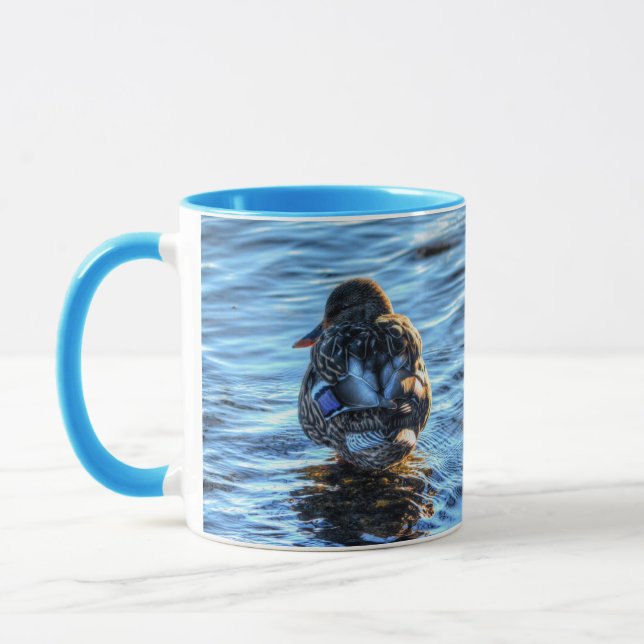 Tasse Canard de Mallard dans la rivière Winter - Photo F (Gauche)