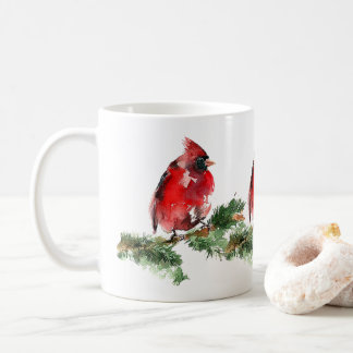 Tasse cardinale rouge d'aquarelle "de coeur