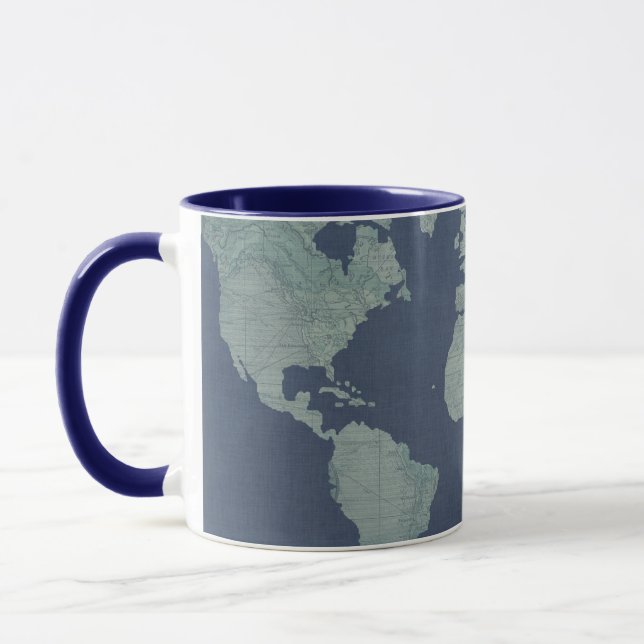 Tasse Carte du monde du lin bleu (Gauche)