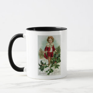 Tasse Carte postale victorienne de Noël dépeignant un