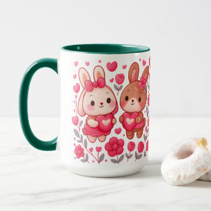 Tasse céramique cœur de couple de lapins romantiqu