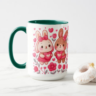 Tasse céramique cœur de couple de lapins romantiqu