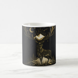 Tasse Cerf Doré Lune et Montagnes Forêt
