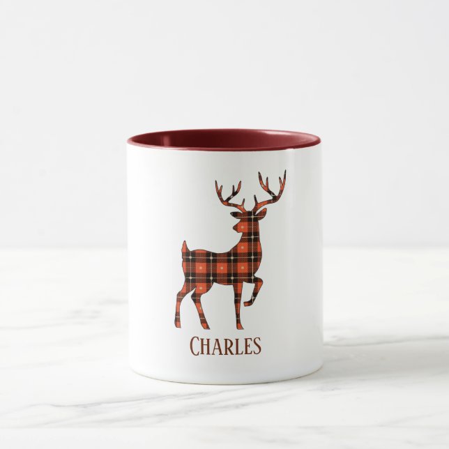 Tasse Cerf Silhouette Buck Rouge et noir Plaid (Centre)