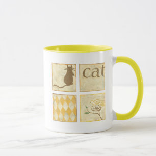 Tasse Chat Brown et oiseau jaune par Chariklia Zarris