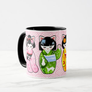Tasse Chat chanceux japonais de Kokeshi Maneki Neko