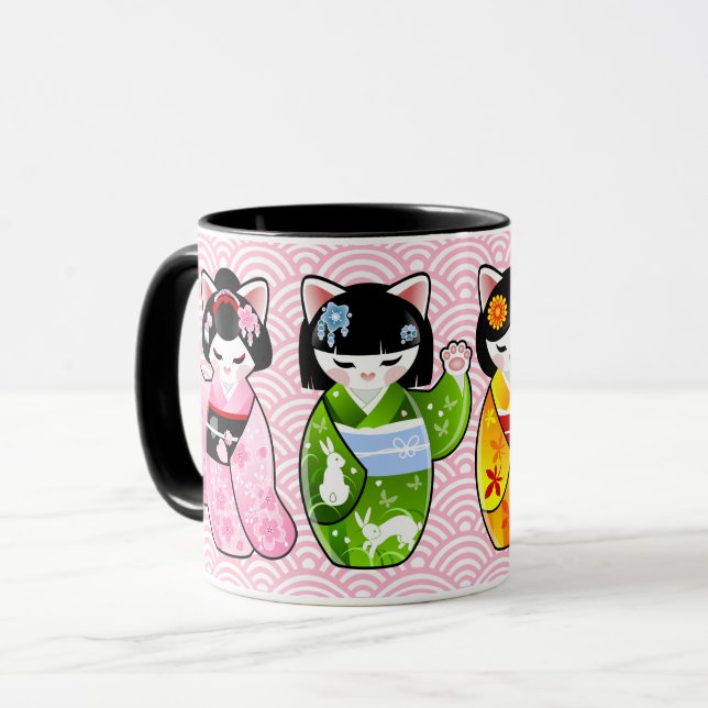 Tasse Chat chanceux japonais de Kokeshi Maneki Neko (Devant gauche)
