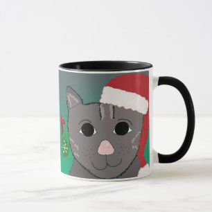 Tasse Chat de Noël dans un chapeau de Père Noël rouge