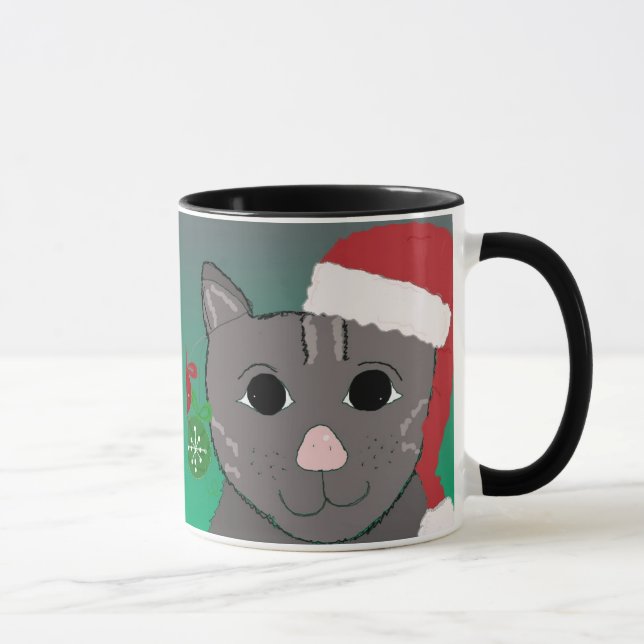 Tasse Chat de Noël dans un chapeau de Père Noël rouge (Droite)