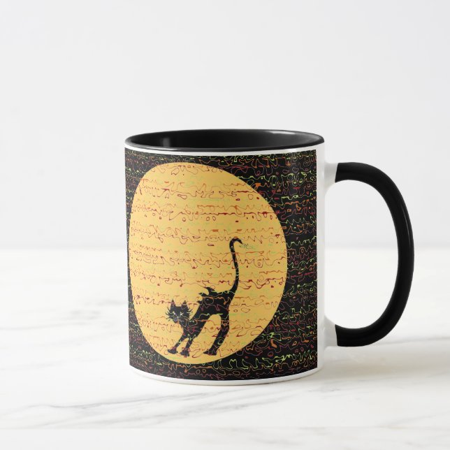 Tasse Chat noir et Pleine lune de courbement de fête (Droite)