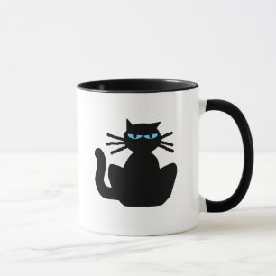 Tasse Chat noir Sassy avec dessin des yeux bleus