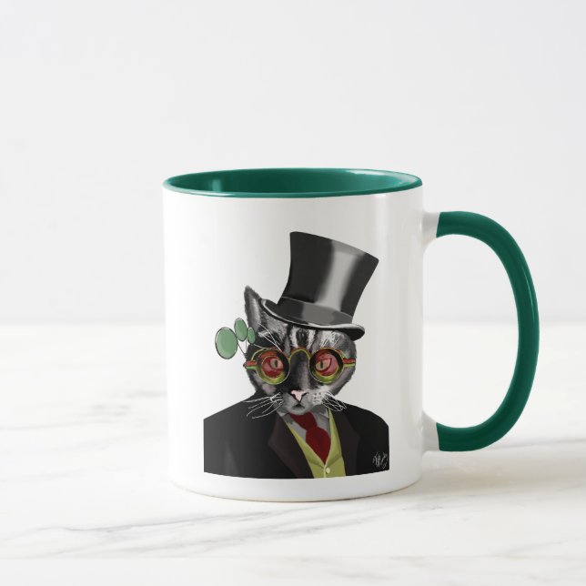 Tasse Chat Steampunk - Chapeau supérieur et verres jaune (Droite)