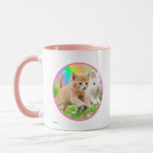 Tasse Chaton et lapin avec l'arc-en-ciel
