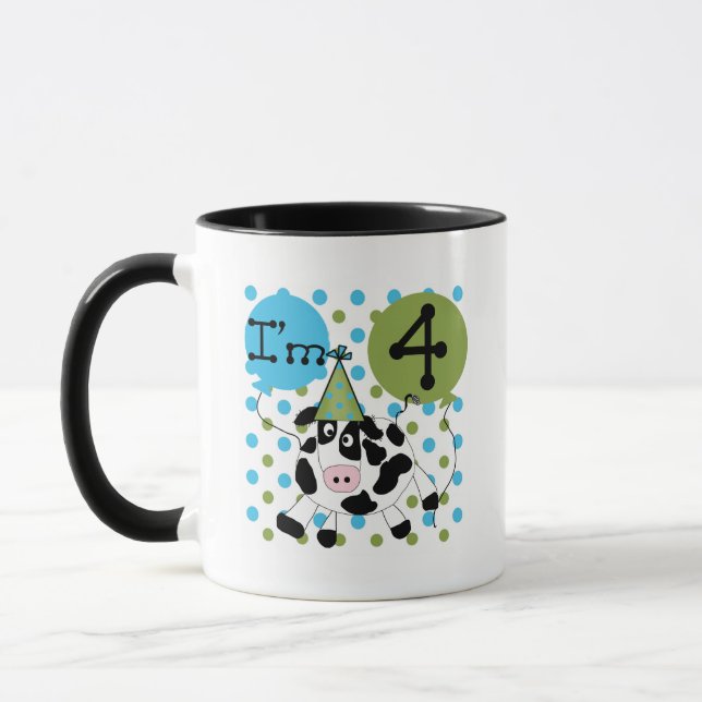 Tasse Chemises et cadeaux Blue Cow 4th Birthday (Gauche)