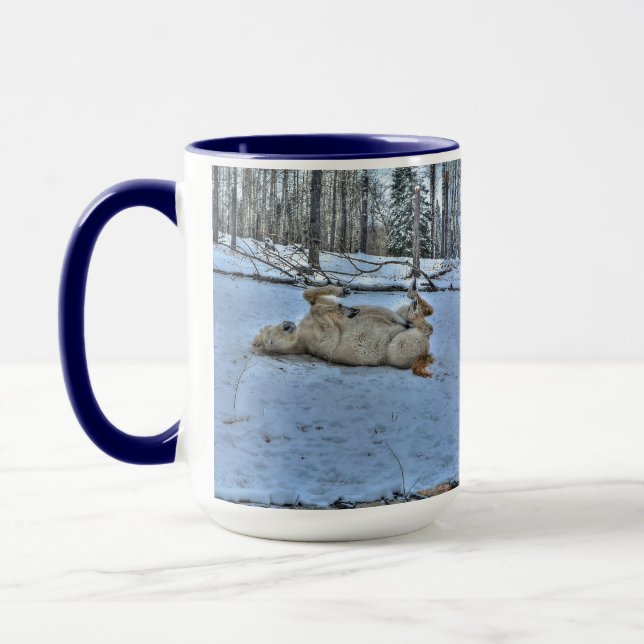 Tasse Cheval blanc rouler dans la neige hivernale (Gauche)