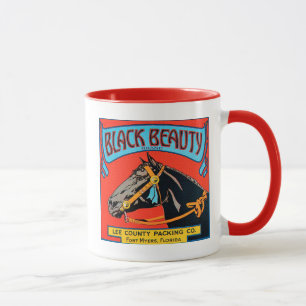 Tasse Cheval noir de beauté sur l'arrière - plan rouge