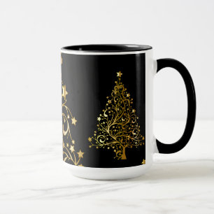Tasse Chic Black Gold Stars Stylish Christmas Tree