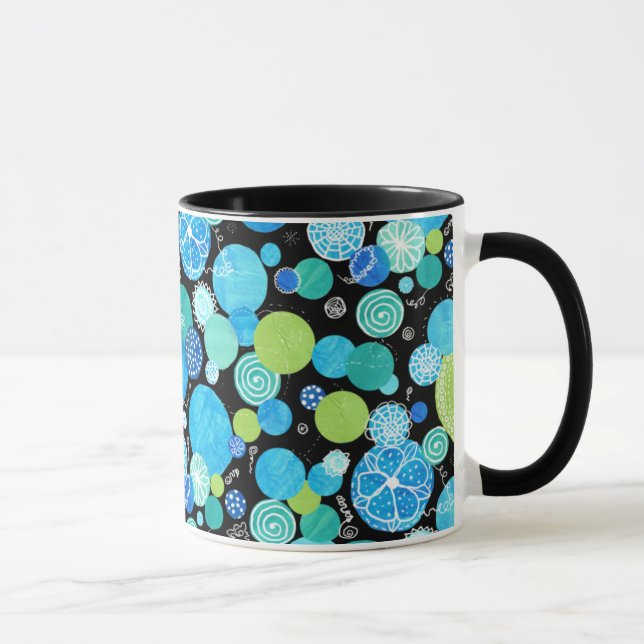 Tasse Chic Ringer Mug, Quirky Blue Moons Motif (Droite)