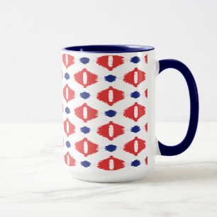 Tasse Chic rouge bleu blanc motifs tribaux ikat