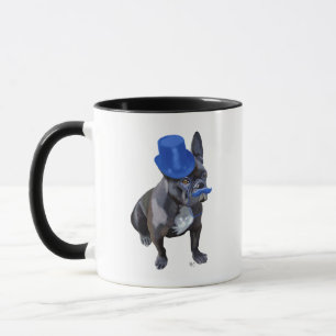 Tasse Chien à tête bleue avec chapeau bleu et moustache