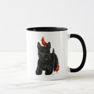 Tasse Chien écossais et Oiseaux rouges