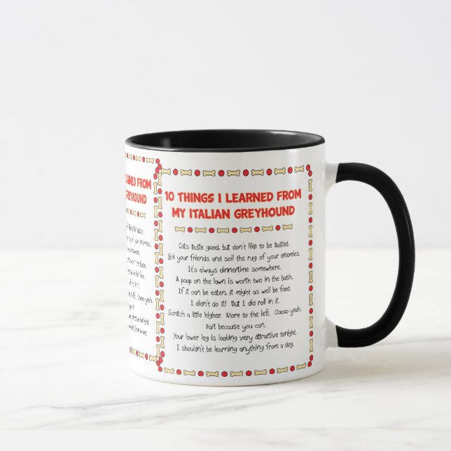 Tasse Choses drôles I appris de mon lévrier italien (Droite)