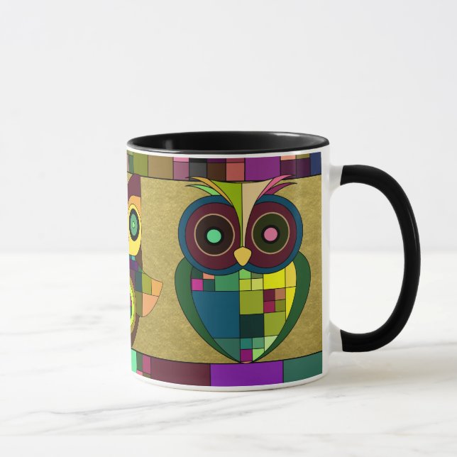 Tasse Chouettes aztèques tribales funky sur Faux Gold Fo (Droite)