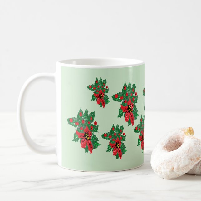 Tasse: Christmas Poinsettias Kaffeetasse (Mit Donut)