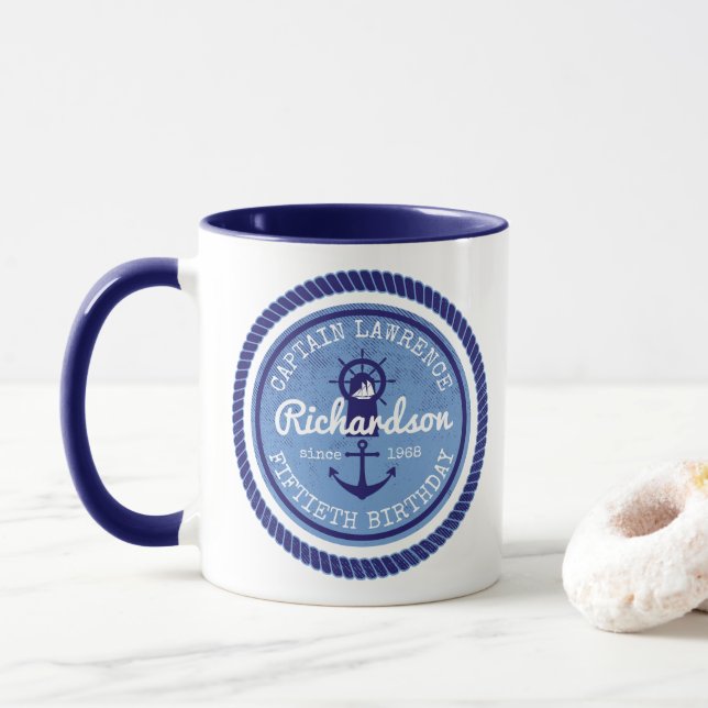 Tasse cinquantième Capitaine Nautical Rope Anchor Helm (Avec donut)