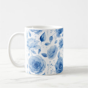Tasse classique aux roses à l'aquarelle bleue élég