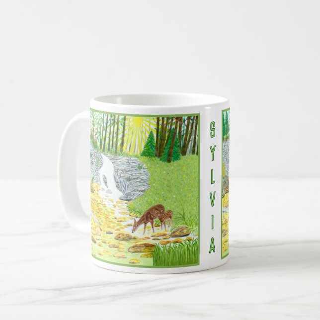 Tasse Classique de Scène de Forêt avec Texte (Devant gauche)