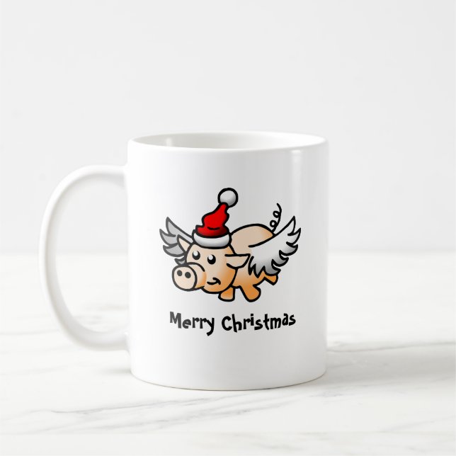 Tasse classique du cochon de Noël volant (Gauche)
