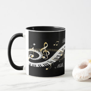 Tasse Clés personnalisées de piano et notes d'or de