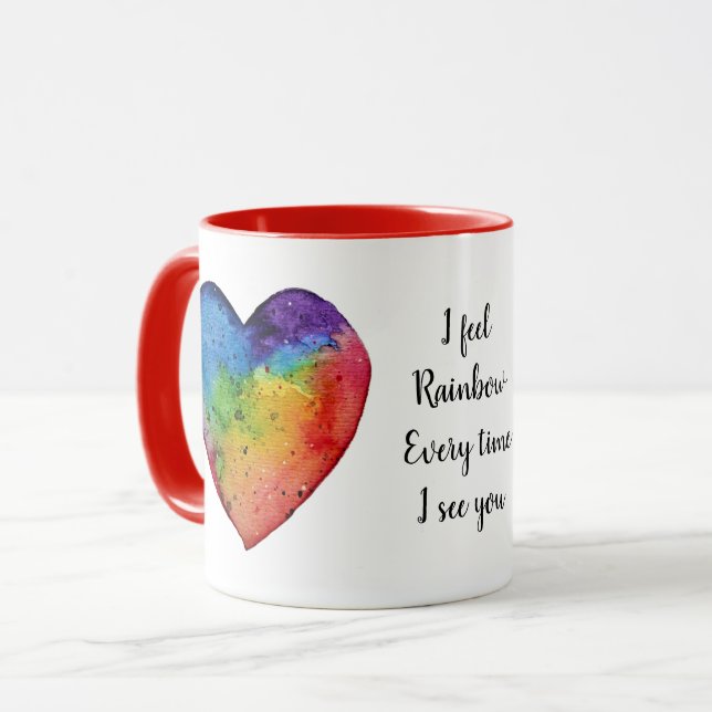Tasse Coeur mignon d'arc-en-ciel d'aquarelle (Devant gauche)