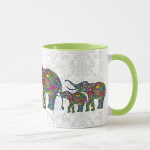 Tasse Coloré Fleur Retro Elephant Famille 2