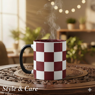 Tasse Combo 11 oz Blanche avec Motif Carré Marron