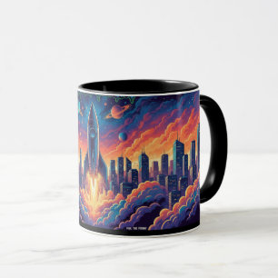 Tasse Combo Cité Futuriste Rocket Launch Sci-Fi Co
