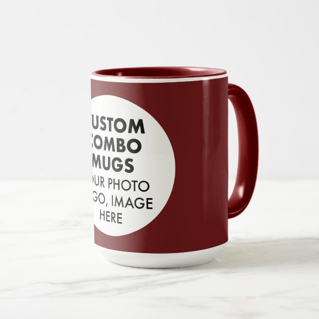 Tasse Combo personnalisée Grande Marron Cadre Rond (Devant droit)