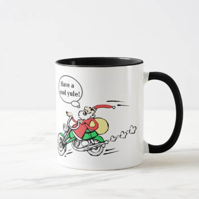 Tasse Cool amusant Yule Père Noël équitation moto Noël (Droite)