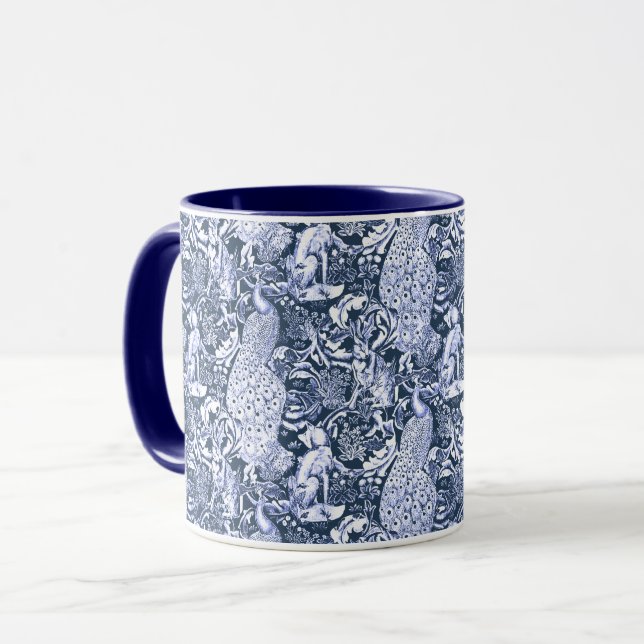 Tasse Copie, marine et blanc de paon de Nouveau d'art (Devant gauche)
