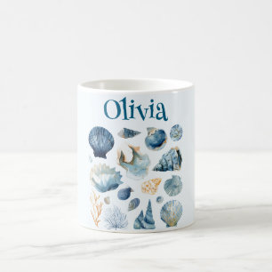 Tasse Coquillages Bleus   Nom personnalisé