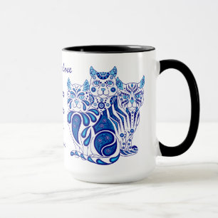 Tasse Corrections/rayures/secousses bleues folkloriques