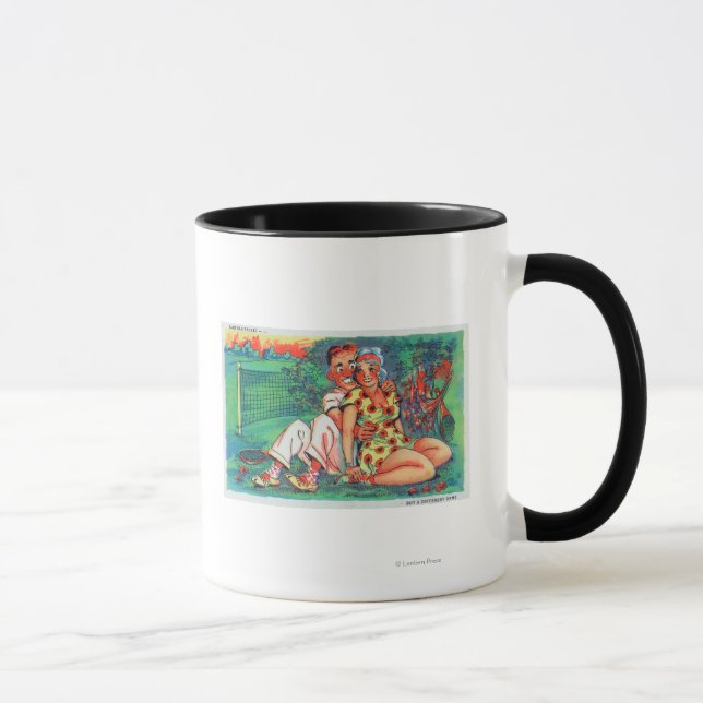 Tasse Couple de dessin avec vélo de tennis (Droite)