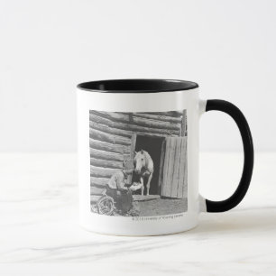 Tasse Cowboy lisant une lettre avec un cheval