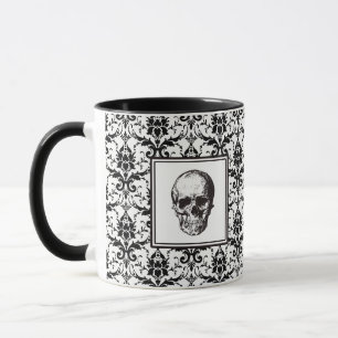 Tasse Crâne de motif damassé noir gothique Halloween