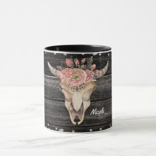 Tasse Crâne de vache rustique pailleté glam personnalisé