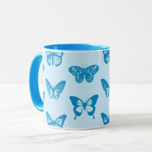 Tasse Croquis de papillon, bleu cérusé et bleu ciel