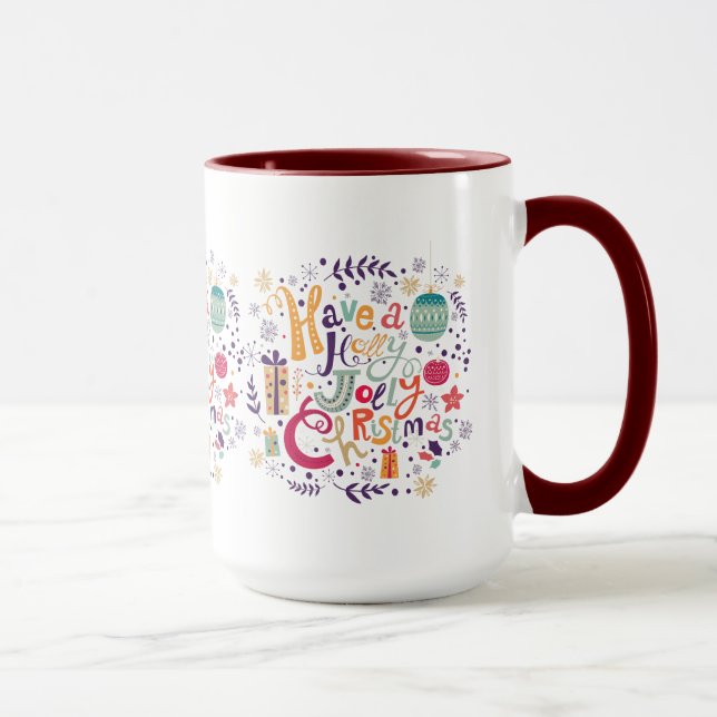 Tasse Cute Holly Jolly Retro Design de texte de Noël (Droite)